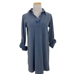 BOBI tab sleeve denim shirt dress in indigo Size Small